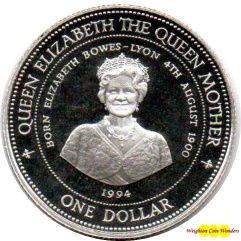 1994 Barbados Silver Proof $1 - Queen Mother